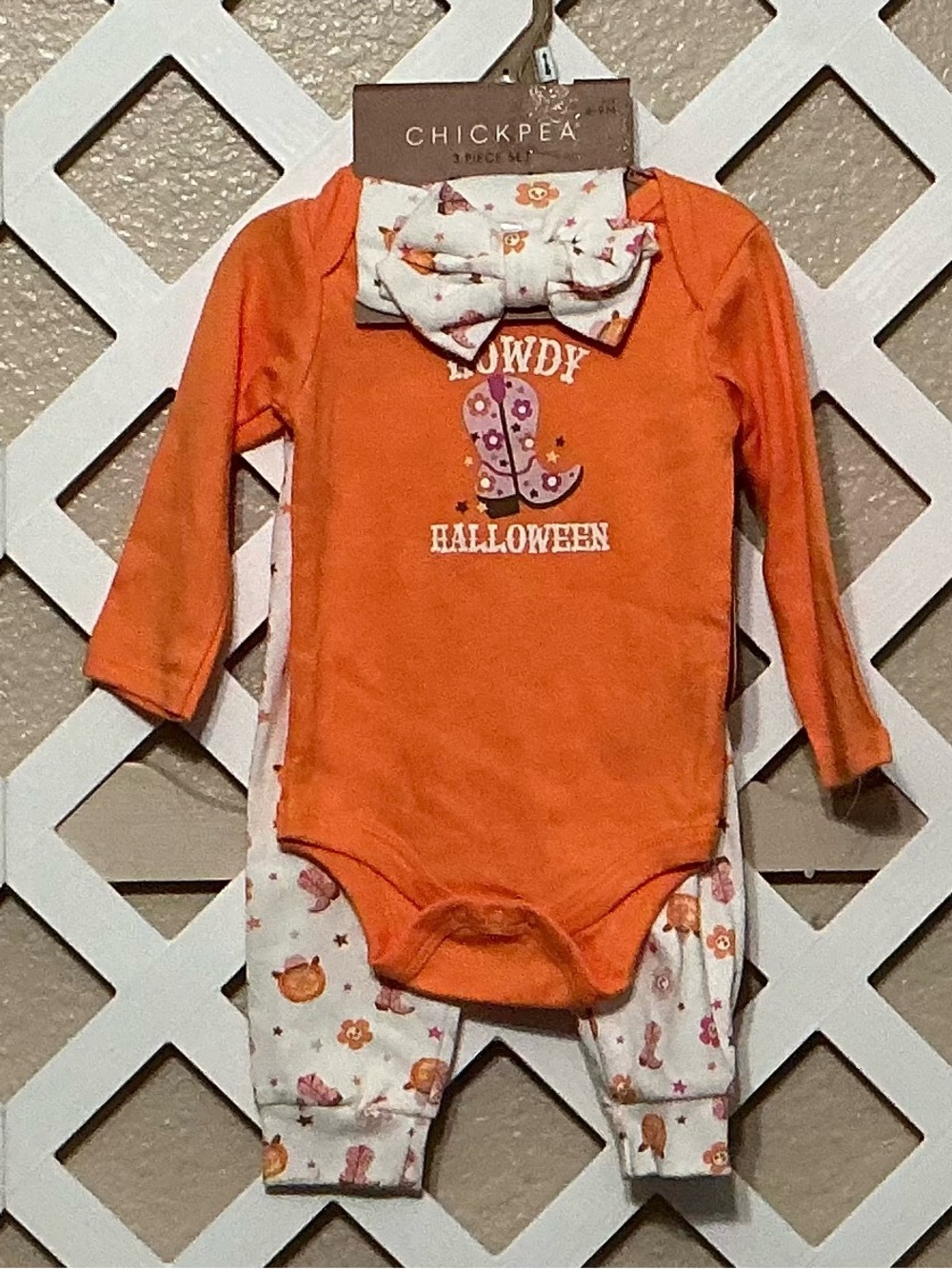 chick pea Orange Howdy Halloween Pink Cowboy Boot Outfit with Headband
